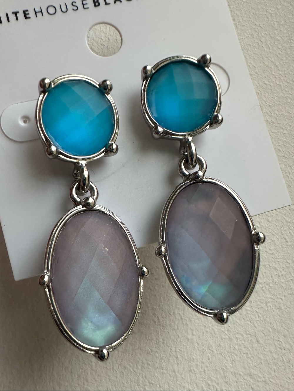 White House Black Market Teal & Lavender Iridescent Drop Earrings, New